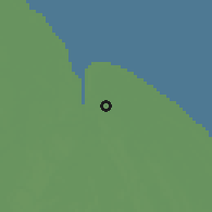 Shaded relief of the 60 km around Good Banana Land, drawn from the GMTED2010 grid