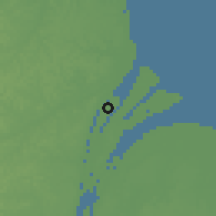 Shaded relief of the 60 km around Great Truli Island, drawn from the GMTED2010 grid