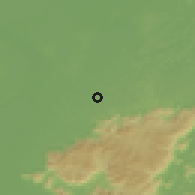 Shaded relief of the 60 km around Hiawa, drawn from the GMTED2010 grid