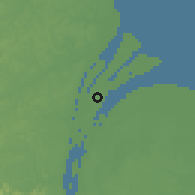 Shaded relief of the 60 km around Hog Island, drawn from the GMTED2010 grid
