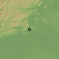 Shaded relief of the 60 km around Aranaputa, drawn from the GMTED2010 grid