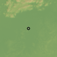 Shaded relief of the 60 km around Karanambo, drawn from the GMTED2010 grid