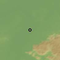 Shaded relief of the 60 km around Lethem, drawn from the GMTED2010 grid