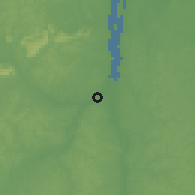 Shaded relief of the 60 km around Penal Settlement, drawn from the GMTED2010 grid