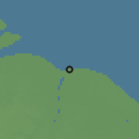Shaded relief of the 60 km around Thomas Lands, drawn from the GMTED2010 grid
