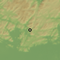 Shaded relief of the 60 km around Tiger Pond, drawn from the GMTED2010 grid