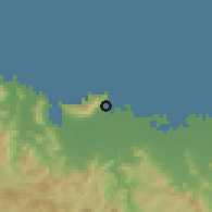 Shaded relief of the 59 km around Cap-Haïtien, drawn from the GMTED2010 grid