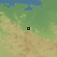 Shaded relief of the 59 km around Acul-Samedi, drawn from the GMTED2010 grid