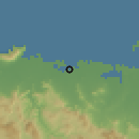 Shaded relief of the 59 km around Caracol, drawn from the GMTED2010 grid