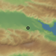 Shaded relief of the 59 km around Fond-Parisien, drawn from the GMTED2010 grid