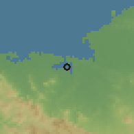 Shaded relief of the 59 km around Fort-Liberté, drawn from the GMTED2010 grid