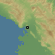 Shaded relief of the 59 km around Gonaïves, drawn from the GMTED2010 grid