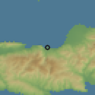 Shaded relief of the 59 km around Grand-Goave, drawn from the GMTED2010 grid