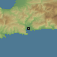 Shaded relief of the 59 km around Jacmel, drawn from the GMTED2010 grid