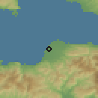 Shaded relief of the 59 km around Léogâne, drawn from the GMTED2010 grid