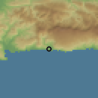 Shaded relief of the 59 km around Marigot, drawn from the GMTED2010 grid