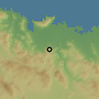 Shaded relief of the 59 km around Milot, drawn from the GMTED2010 grid
