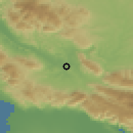 Shaded relief of the 59 km around Mirebalais, drawn from the GMTED2010 grid