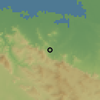 Shaded relief of the 59 km around Perches, drawn from the GMTED2010 grid