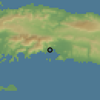 Shaded relief of the 59 km around Aquin, drawn from the GMTED2010 grid