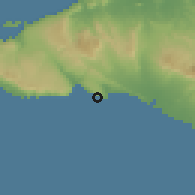 Shaded relief of the 59 km around Petite-Anse, drawn from the GMTED2010 grid