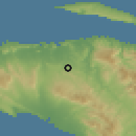 Shaded relief of the 59 km around Arcahaie, drawn from the GMTED2010 grid