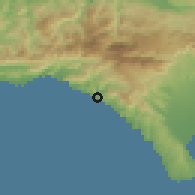 Shaded relief of the 59 km around Port-a-Piment, drawn from the GMTED2010 grid