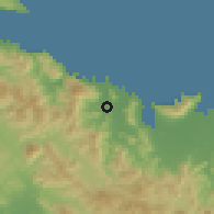 Shaded relief of the 59 km around Port-Margot, drawn from the GMTED2010 grid