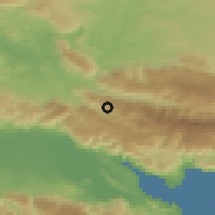Shaded relief of the 59 km around Roseaux, drawn from the GMTED2010 grid