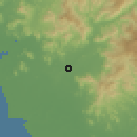 Shaded relief of the 60 km around Colonia Siete de Mayo, drawn from the GMTED2010 grid