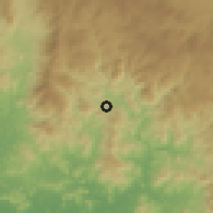 Shaded relief of the 59 km around Alubarén, drawn from the GMTED2010 grid