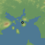 Shaded relief of the 60 km around Amapala, drawn from the GMTED2010 grid