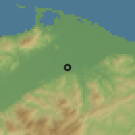 Shaded relief of the 59 km around Corocito, drawn from the GMTED2010 grid