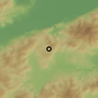 Shaded relief of the 59 km around Correderos, drawn from the GMTED2010 grid