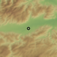 Shaded relief of the 59 km around Coyoles Central, drawn from the GMTED2010 grid