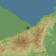 Shaded relief of the 59 km around Cuyamel, drawn from the GMTED2010 grid