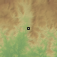 Shaded relief of the 59 km around El Agua Caliente, drawn from the GMTED2010 grid