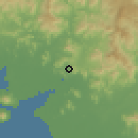 Shaded relief of the 60 km around El Caimito, drawn from the GMTED2010 grid