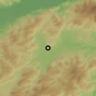 Shaded relief of the 59 km around El Ciruelo, drawn from the GMTED2010 grid