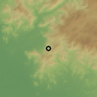 Shaded relief of the 60 km around El Corpus, drawn from the GMTED2010 grid