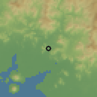 Shaded relief of the 60 km around El Guayabo, drawn from the GMTED2010 grid