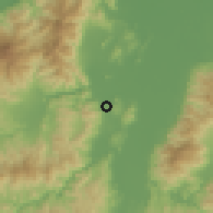 Shaded relief of the 59 km around El Milagro, drawn from the GMTED2010 grid