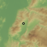 Shaded relief of the 59 km around El Negrito, drawn from the GMTED2010 grid