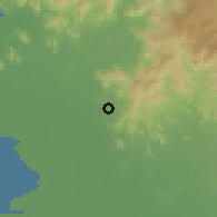 Shaded relief of the 60 km around El Obraje, drawn from the GMTED2010 grid