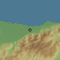 Shaded relief of the 59 km around El Porvenir, drawn from the GMTED2010 grid