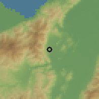 Shaded relief of the 59 km around El Seis, drawn from the GMTED2010 grid