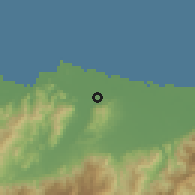 Shaded relief of the 59 km around Esparta, drawn from the GMTED2010 grid