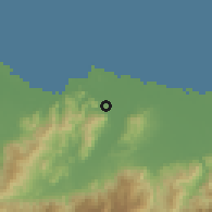 Shaded relief of the 59 km around Hicaque, drawn from the GMTED2010 grid