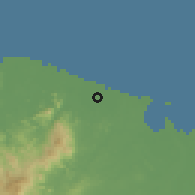 Shaded relief of the 59 km around Ibans, drawn from the GMTED2010 grid