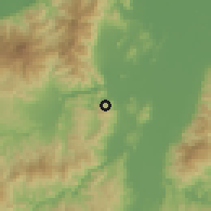 Shaded relief of the 59 km around Kilómetro Setenta y Uno, drawn from the GMTED2010 grid